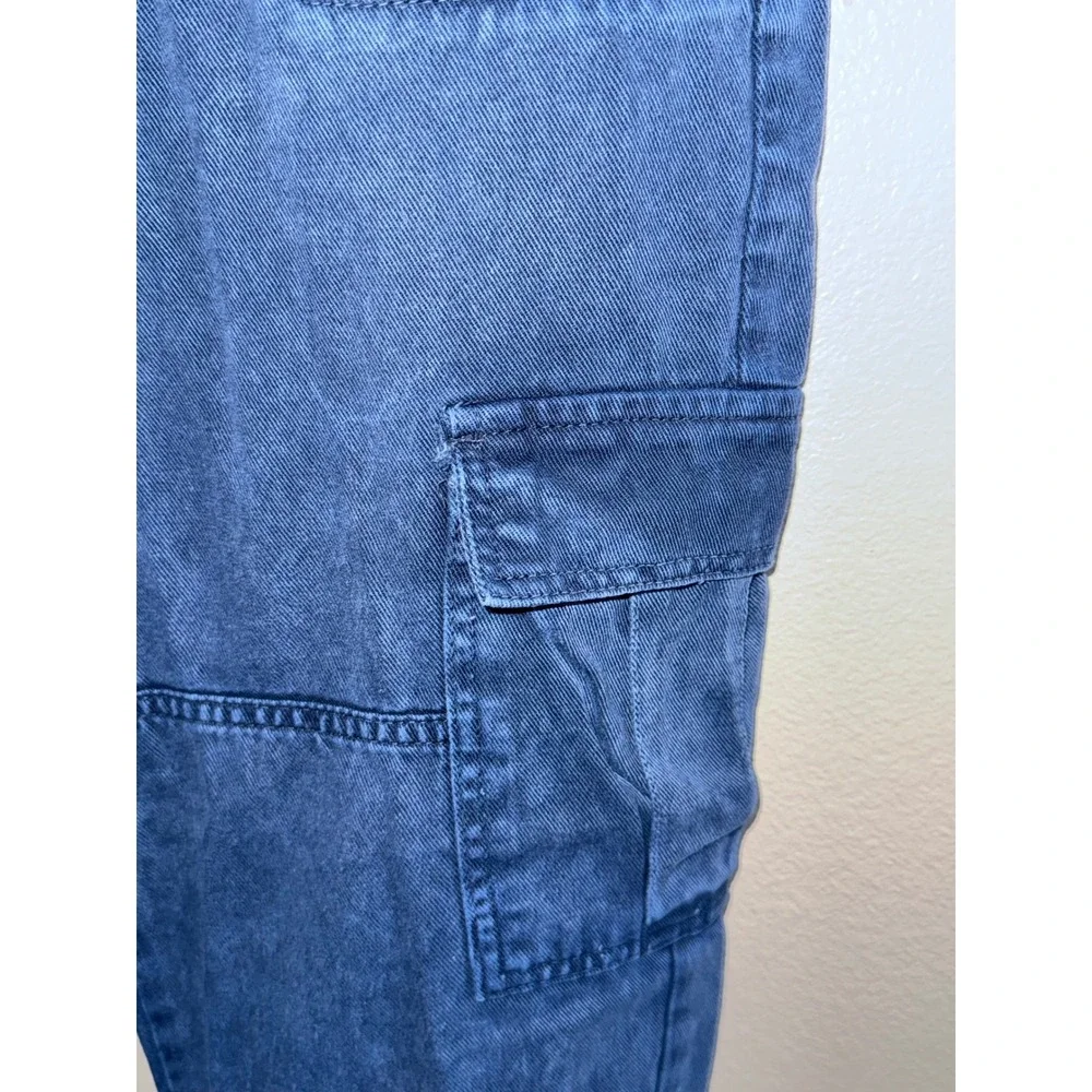 Free People We the Free Blue Denim Cargo Jogger Pants High Rise Utility Indigo